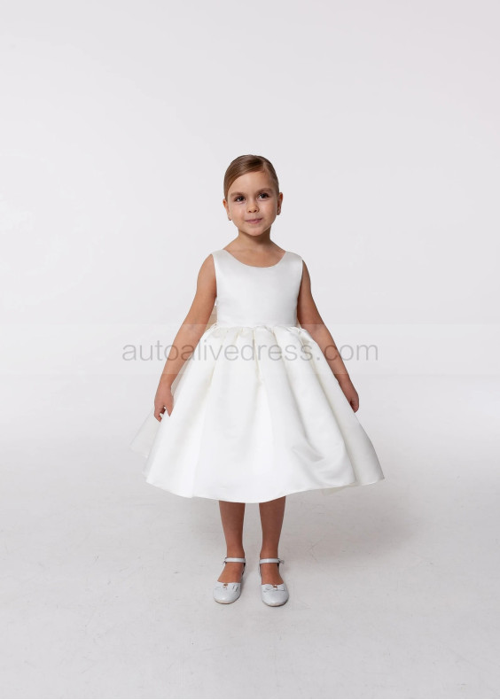 Ivory Satin V Back Flower Girl Dress Christening Dress